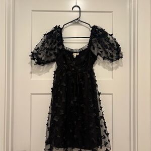 NWT Chic Black Dress with Butterfly Details and Poof sleeves